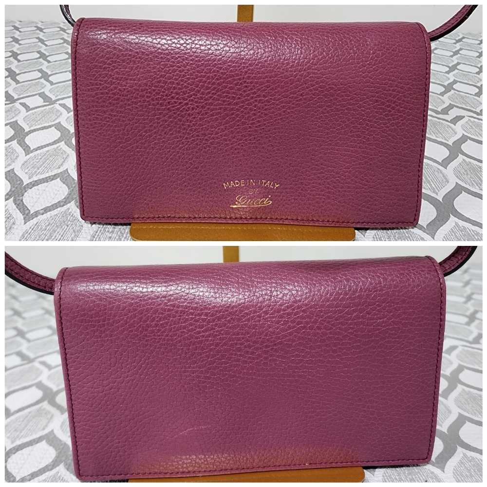 Gucci Pebble Leather Swing Crossbody Bag Magenta - Picture 8 of 12